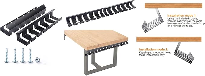 Cable Management Trays，and Wire Organizers, Suitable for Both Offices and Homes，Wall Mount Cable Management Rack, 2-Pack Metal Wire Organizer with Mounting Screws, Black，Under Desk