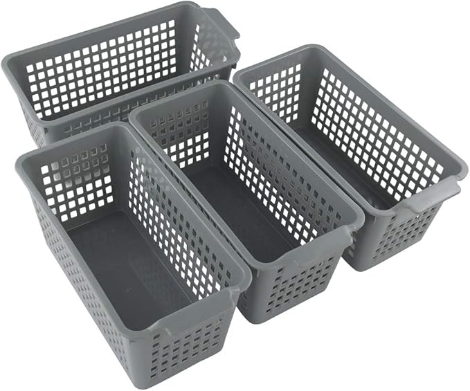 Plastic Baskets for Organizing, Grey, Set of 4