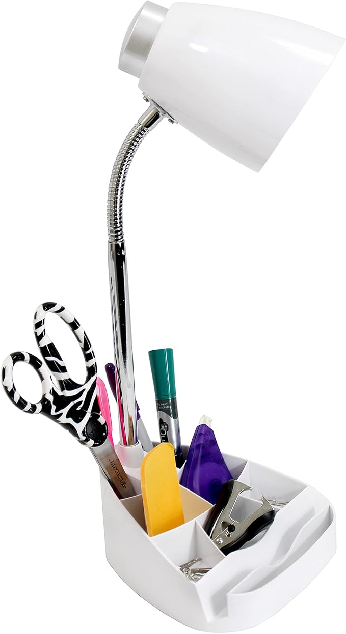Simple Designs LD1002-WHT Gooseneck Organizer Desk Lamp with iPad Tablet Stand Book Holder, White (Pack of 6)
