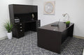 Boss Office Products Holland Executive Desk and Credenza with Dual File Storage Pedestals and Hutch, 66", Mocha