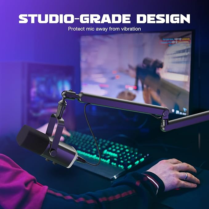 FIFINE Recording Vocal Low Profile Bundle with Arm Stand, Dynamic XLR/USB Mic, Gaming Audio Mixer, Wired Over-Ear Headphone for Podcast, Streaming, Game Voice, Music Creation