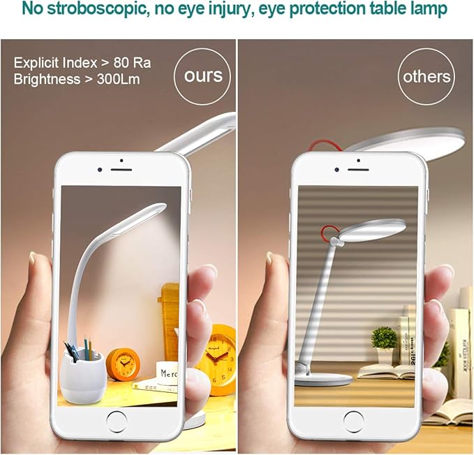 ERAY Rechargeable Desk Lamp with 3 Color Modes/8 Colors Night Light/Pen Holder, Kids LED Study Table Lamp for Home Office Dorm Reading Studying, Eye Caring, Ideal Gifts, Adapter Included