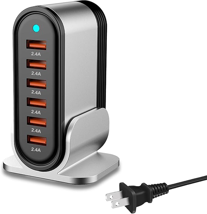 6 Port USB Charging Station, Type A Charger, Multi USB Charger for iPhone 14/13 /12/11Series, iPad Pro/Air/Mini, Galaxy, LG and More
