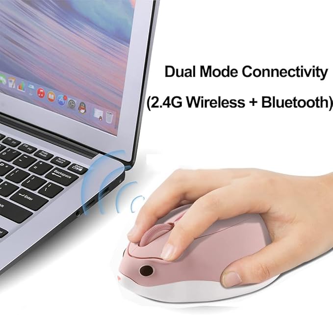 Wireless Mouse Pink Bluetooth Cute Hamster Shape Kawaii Portable Silent Lightweight Quiet Cordless Gaming Mice for PC Laptop Computer Mac iPad Pro MacBook Pro/Air Kids Women Men Girls Boys Office Gift