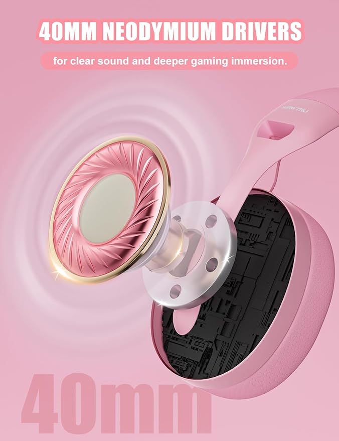 WIRWTRU S30 Gaming Headset with Microphone,198g Lightweight Design, Wired Gaming Headphones for Xbox, Xbox Series X|S, PS5, PS4, Switch, PC, Noise Cancelling Mic, Soft Earmuffs (Pink)