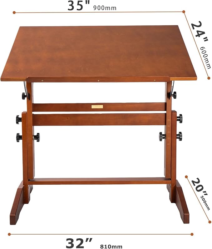 DJAR Adjustable Wooden Drafting Table, 35"x24" Walnut Drawing Desk for Art, Sketching, Painting & Writing