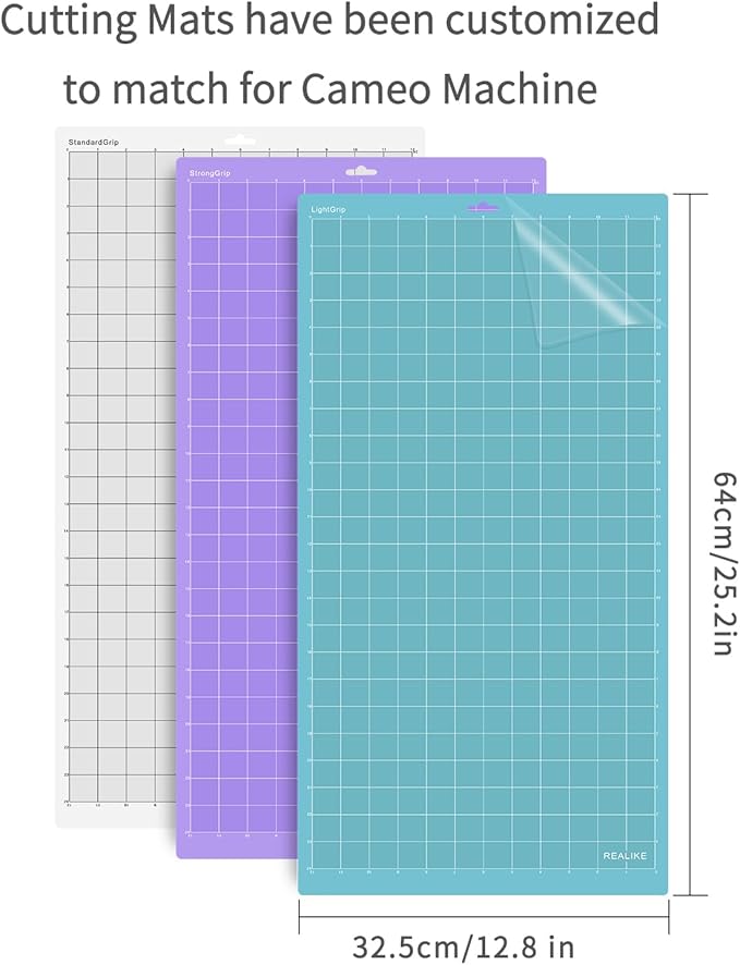 REALIKE 12x24 Cutting Mat for Silhouette Cameo 5/4/3/2/1(3 Mats - StandardGrip, LightGrip, StrongGrip), Variety Adhesive Cricket Cut Mats Replacement Accessories for Silhouette Cameo