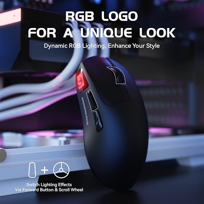MAMBASNAKE M4 Ultra-Light Wireless Gaming Mouse 52g, 24000 DPI PAW3311 Optical Sensor,2.4G/BT/Wired Ergonomic Computer Mice, RGB Lighting,400mAh Battery, Programmable Mouse for PC/Win/MAC-Black