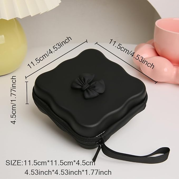 Charger Cover Storage Bag, Cute 3D Bow Tie Waves Design Charger Protector Travel Storage Case, Earphone Wire Saver Cable Cord Organizer Wireless Earphone Storage Box, Black Bow