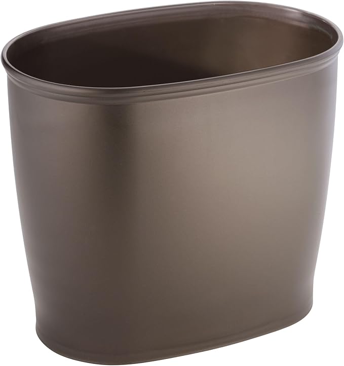 iDesign Slim Plastic Bathroom Trash Can, Small Garbage Bin for Bedroom, Office, Desk, Dorm, Bronze