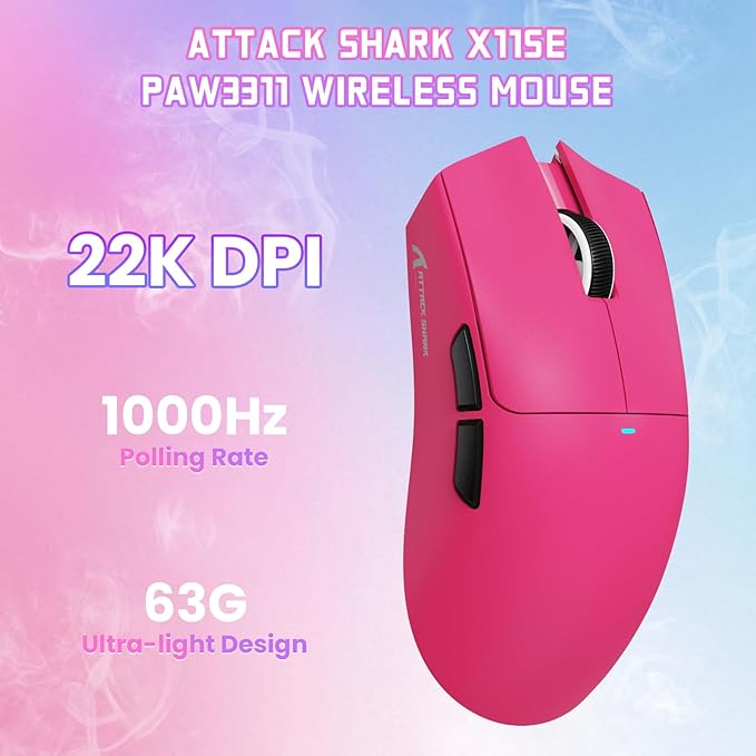ATTACK SHARK X11SE Lightweight Wireless Gaming Mouse, 59g Tri-Mode BT/2.4G Wireless/Wired Gaming Mouse, PixArt PAW3311 Gaming Sensor, 22000 DPI, Office Mice for PC/Xbox/Win/Mac (Magenta)