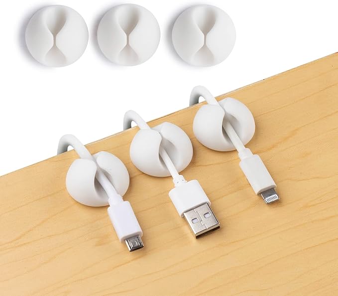Convenient Cable Clips – Sticky, Compact Cable Holders for Cord Organization – Cord Keepers with 3M Strong Adhesive Backing for Organizing Power Cables, Phone Chargers, USB Cables & More – 6 Pack