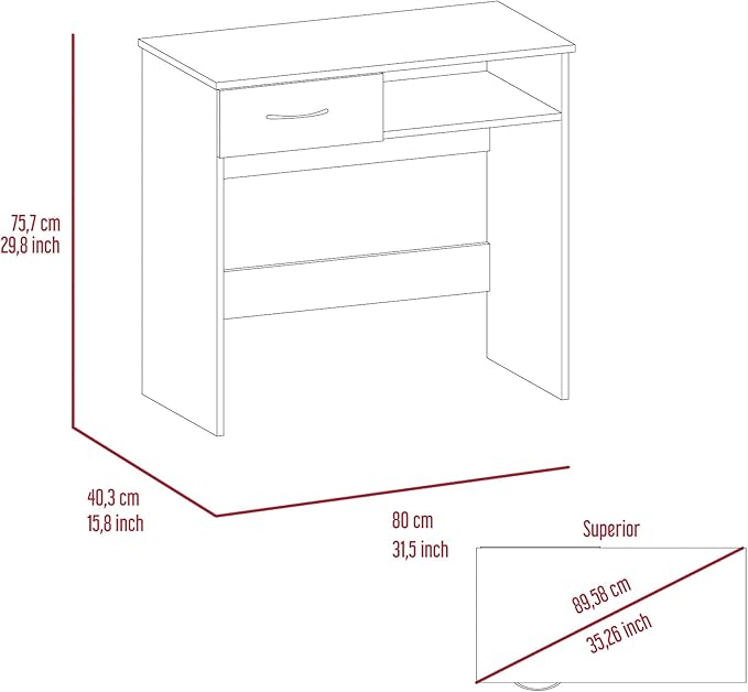 Penau Home Office Set with Single Drawer, Keyboard Tray, Black Bookcase with 5 Shelves, Modern Compact Design