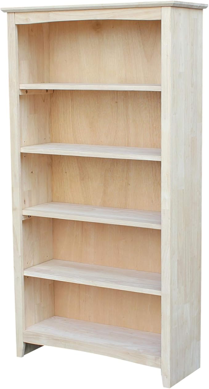 Solid Wood Bookcase 60" High Unfinished Parawood Shelves, Adjustable Storage Organizer, Kitchen/Dining Furniture