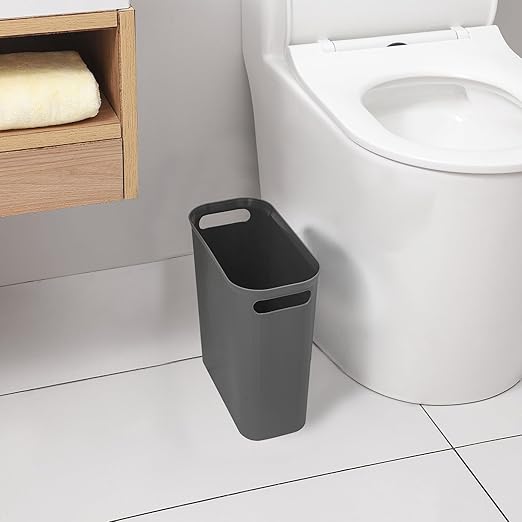rejomiik Small Trash Can, 3.5 Gallon Garbage Can Slim Waste Basket Plastic Trash Bin Container with Handles for Bathroom, Bedroom, Office, Home, Dorm Room, Kitchen, Rectangular, Dark Gray