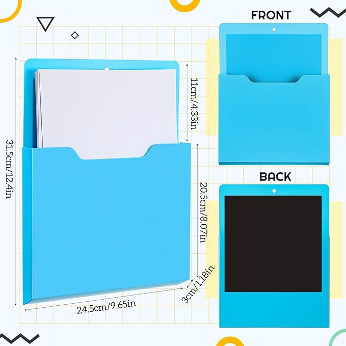 Gilprop 8 Pack Magnetic File Paper Holder High Design Pocket Magnetic Wall File Organizer Hanging Refrigerator Magazine Mail Letters Paper Holder for Teacher Office Supplies(Classic Color,Classic)