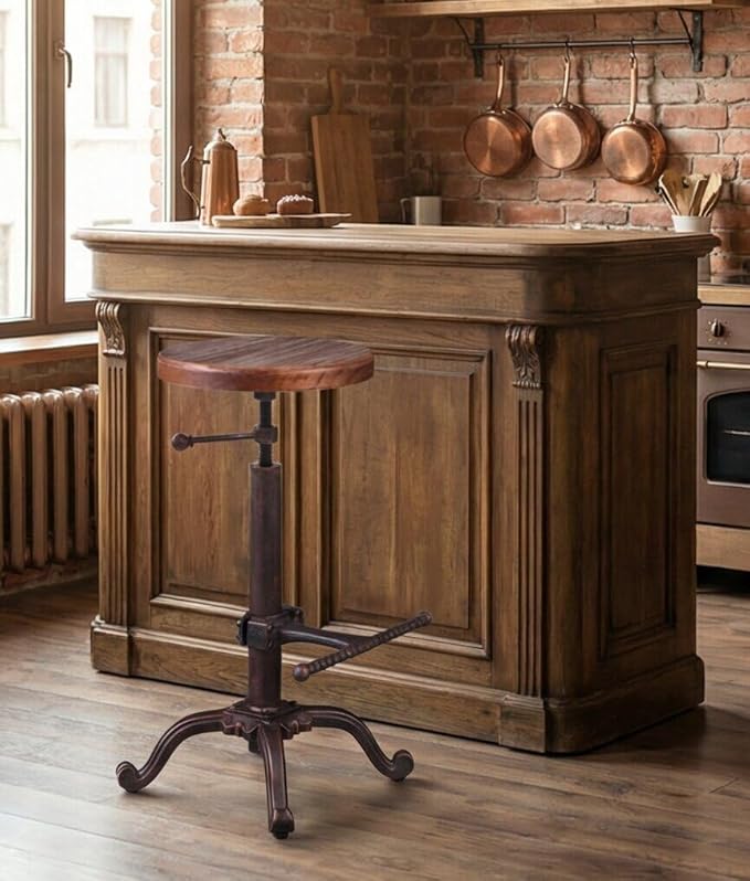 Topower Industrial Retro Vintage Farm Wooden Tractor Stool Kitchen Swivel Height Adjustable Bar Stool (Copper)