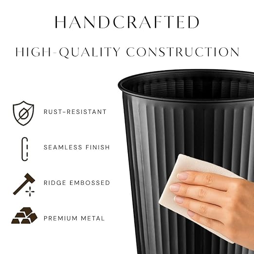 Monarch Abode Ridge Embossed Metal Desk Wastebasket – Black
