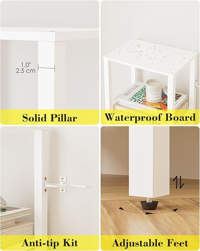 Open Book Shelf with LED Lights, 6 Tier Tall Bookshelf, Narrow Bookcase with Open Shelves, 14.57" x 10.63" x 65.83", Book Shelves for Living Room, Office, Study, White