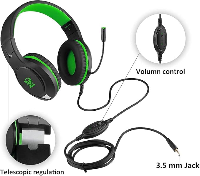 Masacegon Gaming Headset for PC,Gaming Headphone Compatible with Xboxone,PS4,Nintendo Switch,3.5mm Over-Ear Headphones with Noise Canceling Feature