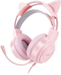 Upgraded Pink Gaming Headset for PS4, PS5, Xbox One, PC, Switch, Laptop, Mobile – Cat Ears, Noise-Canceling Mic, 7.1 Surround Sound, LED Light, Soft Memory Earmuffs for Ultimate Comfort