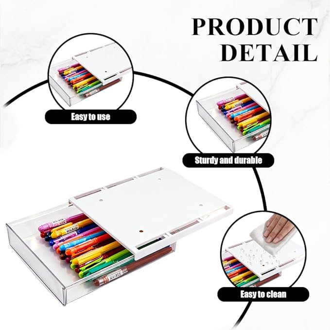 3 Pack Under Desk Drawer - Self-Adhesive Slide Out Organizer Tray, Hidden Stick-On Plastic Drawer for Office, Home, School & Kitchen