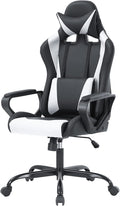 PayLessHere Ergonomic Racing Desk Chair Gaming Chair Computer Chair with Armrests 360° Swivel & Caster Pu Desk Task Chair Executive Headrest Lumbar Support for Back Pain Women Men and Adults (White)