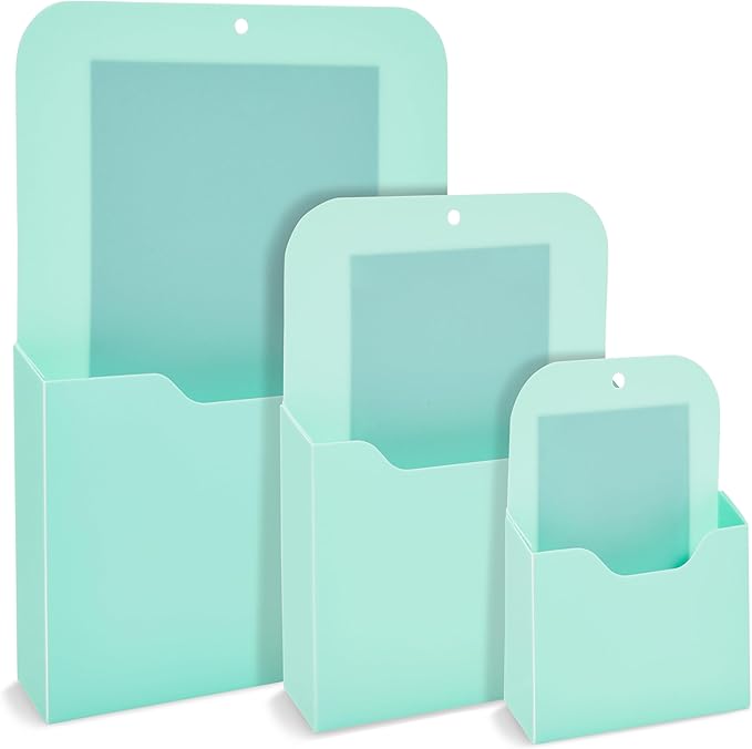 Okuna Outpost Locker Accessories Magnetic File & Bill Holder - Mint, 3-Pack - Refrigerator Magnet File Organizer & Mail Holder - Locker Storage & Wall Folder - Magnetic Pen & Receipt Pocket