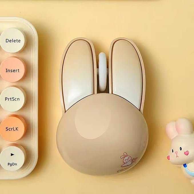 Lomiluskr Cute Bunny Wireless Mouse, Lightweight Soundless Mice, 2.4G Wireless Mice, Candy Colors, Kawaii Rabbit Mouse for Girls and Kids (Beige Bunny)