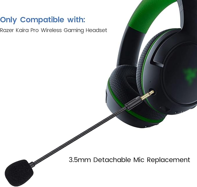 Kaira Pro Mic Replacement for Razer Kaira Pro Wireless Gaming Headset, 3.5mm Detachable Noise Cancelling Microphone Boom for Xbox One, PS4, PS5, PC