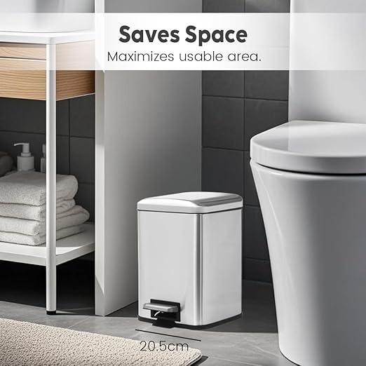 Small Bathroom Trash Can with Lid Soft Close, Step Pedal, 6 Liter / 1.6 Gallon Stainless Steel Garbage Can with Removable Inner Bucket, Anti-Fingerprint Finish, Brushed Sand