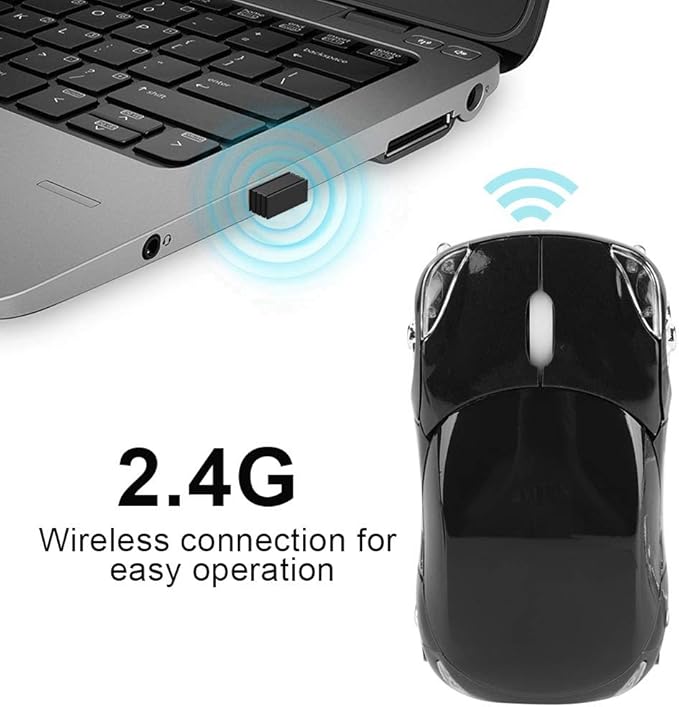 Diyeeni 1600DPI Portable Mouse, 10M 2.4G Bluetooth Optical with Receiver Storage, 3 Buttons Car Shaped for/ME/PC/Tablet Gaming Office(Black)