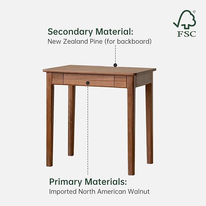 Mid-Century Modern Walnut Desk, Solid Wood Desk, Computer Desk with Drawers, Writing Desk for Study, Bedroom, Work 31.49" W