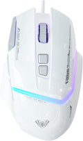 AULA S12Pro White Wired Gaming Mouse,12800 DPI Optical Gamer Mouse with RGB Backlit,8 Programmable Buttons,Software Supports DIY Keybinds Rapid Fire Button