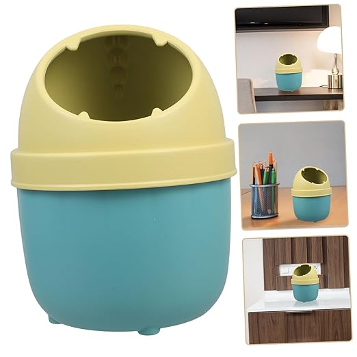 ARTIBETTER Cute Mini Trash Can Lid Desktop Slim Waste Bin for Office and Bedroom Kawaii Dinosaur Design Tiny Garbage Container for Home Use 1-Pack
