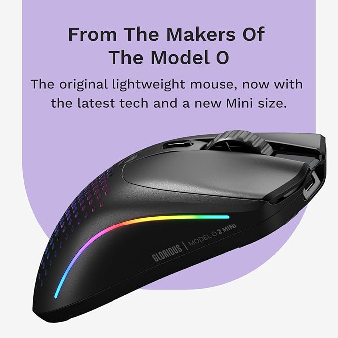 GLORIOUS Model O 2 Mini Wireless Gaming Mouse: Superlight 57g, up to 210hr Battery, Dual Wireless 2.4GHz and Bluetooth 5.2, 26K Optical Sensor, 80M Clicks, 6 Programmable Buttons, FPS Mouse, Black