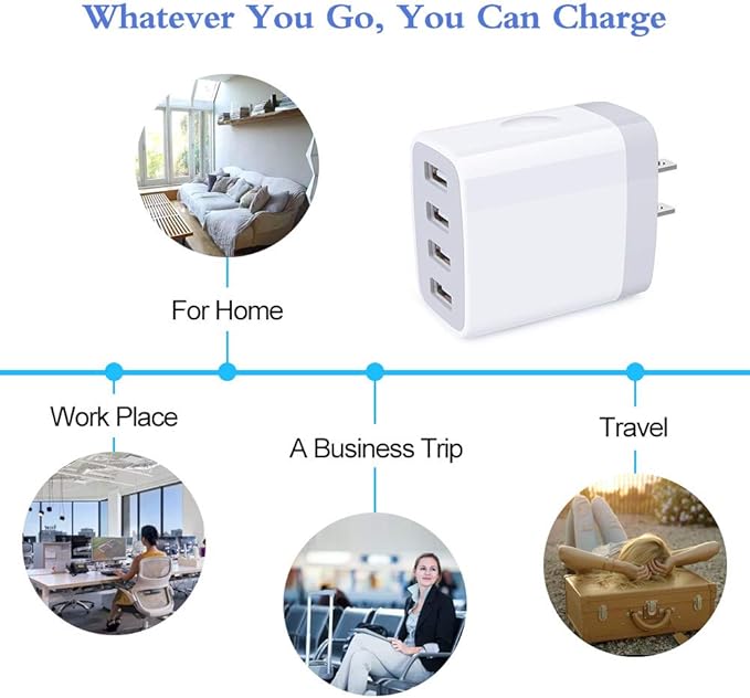 Multiple USB Wall Charger, HOOTEK 2Pack 4-Multi Port USB Charger Cube 4.8A Fast Charging Block Plug Box for iPhone 17 16e 16 15 14 13 12 Pro Max Samsung Galaxy A17 A16 A15 A56 A55 S25 Ultra S24 Ultra