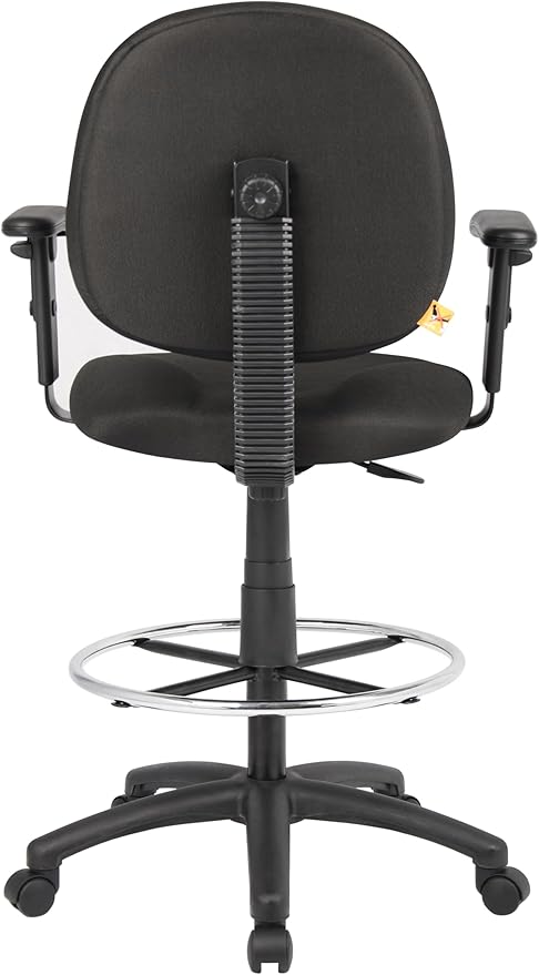 Boss Office Products B1691-BK Stand Up Fabric Drafting Stool with Adjustable Arms in Black