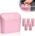 Car Small Trash Can with Lid, Leakproof Mini Car Garbage Can, Waterproof Push Button Easy Empty, Suitable for Desktop Office Bedroom Dorm Home Vehicle with 75 PCS Plastic Trash Bag (Pink)