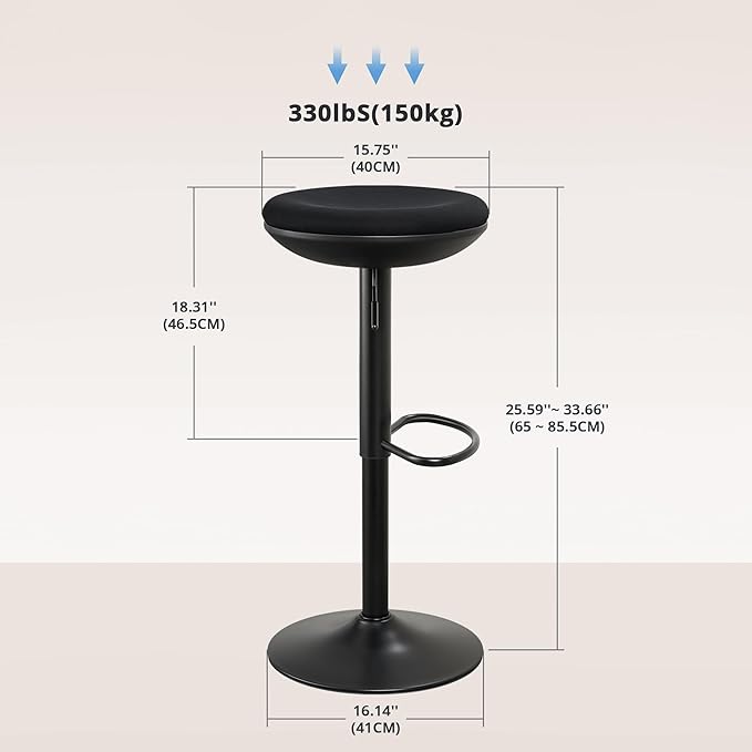 IWMH Standing Desk Stool, Ergonomic Adjustable High Wobble Stool, Round Seat 360° Swivel Standing Desk Office Chair Without Backrest for Bedroom, Kitchen, Living Room (Black)