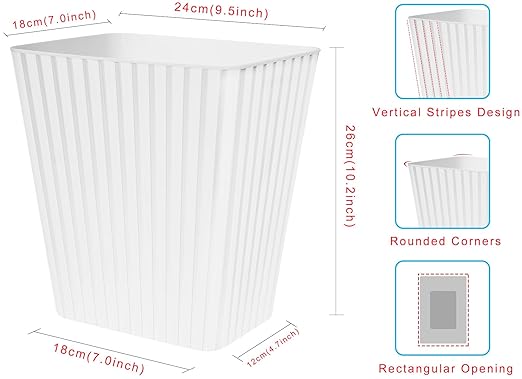 DAJITRE Plastic Small Trash Can, 3.5 Gallon Rectangular Wastebasket for Bathrooms, Laundry Room, Kitchens, Offices, Kids Rooms, Dorms (1, White)