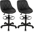 KLASIKA Drafting Chair with Back, Leather Rolling Swivel Stool with Adjustable Height and Footrest, Ergonomic Tall Standing Desk Office Chairs with Wheels for Home Work Shop Kitchen Bar, 2PK
