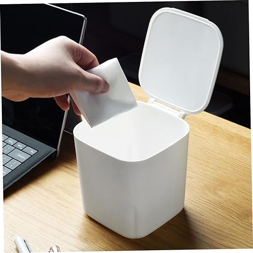 2pcs Mini Desktop Trash Bins Slim Garbage Cans Lids Office Waste Containers Trash Can Lids Car Bin