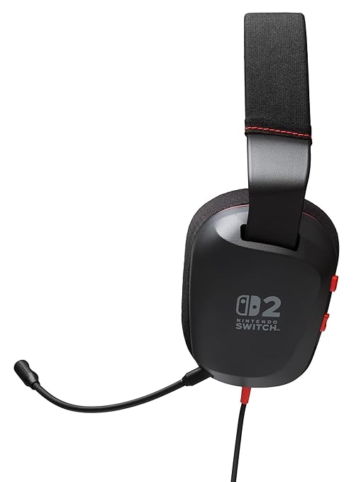 PowerA Wired Stereo Headset for Nintendo Switch 2 - Black, Officially Licensed, 50 mm Crivers, Detachable Boom Mic, On-Ear Controls, 3.5mm Jack, Compatible with Switch OLED, Switch, Switch Lite