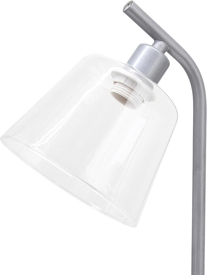 Simple Designs LD1080-SLV 16" Sleek Essentials Modern Industrial Metal Desk Lamp with Clear Glass Shade, for Office, Desk, Nightstand, Dorm, Silver