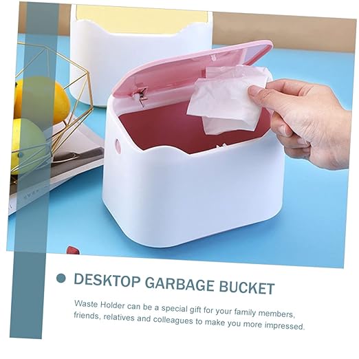Mini Desktop Garbage Can Press-Down Type Trash Container Lid Plastic Waste Bucket for Home Office Kitchen