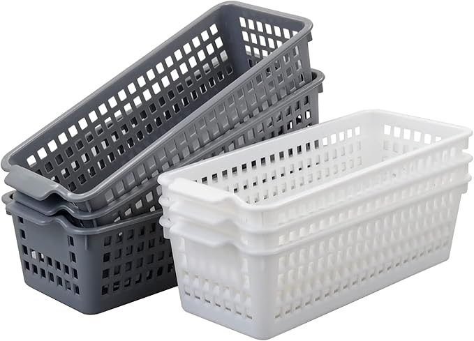 Kiddream 6 Pack Small Storage Baskets, Slim Plastic Baskets Bins, 11.57" x 5" x 3.42"