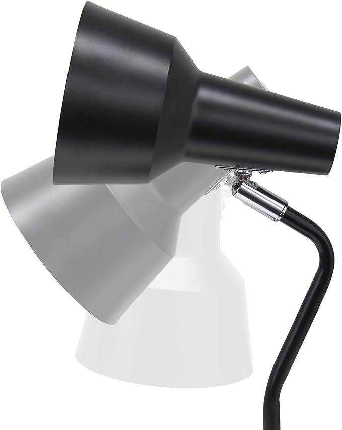 Simple Designs LD1072-BLK 15.2" Sleek Essentials Metal Cone Shade Desk Lamp with Adjustable Shade and Dual USB Ports, for Office, Desk, Nightstand, Dorm, Black