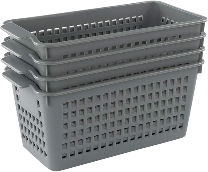 Plastic Baskets for Organizing, Grey, Set of 4