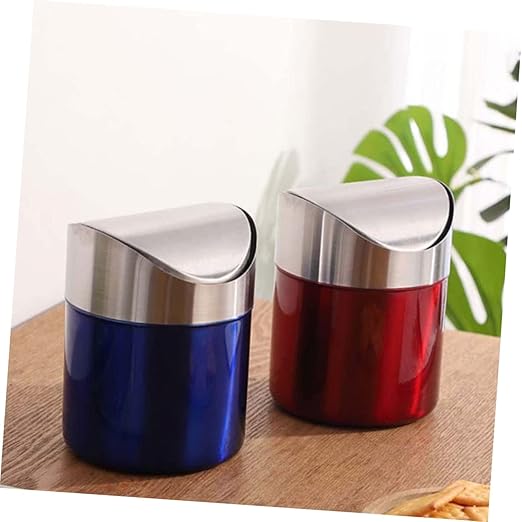 Happyyami Style Trash Can Desktop Waste Basket Stainless Steel Material Rustproof for Kitchen Bathroom